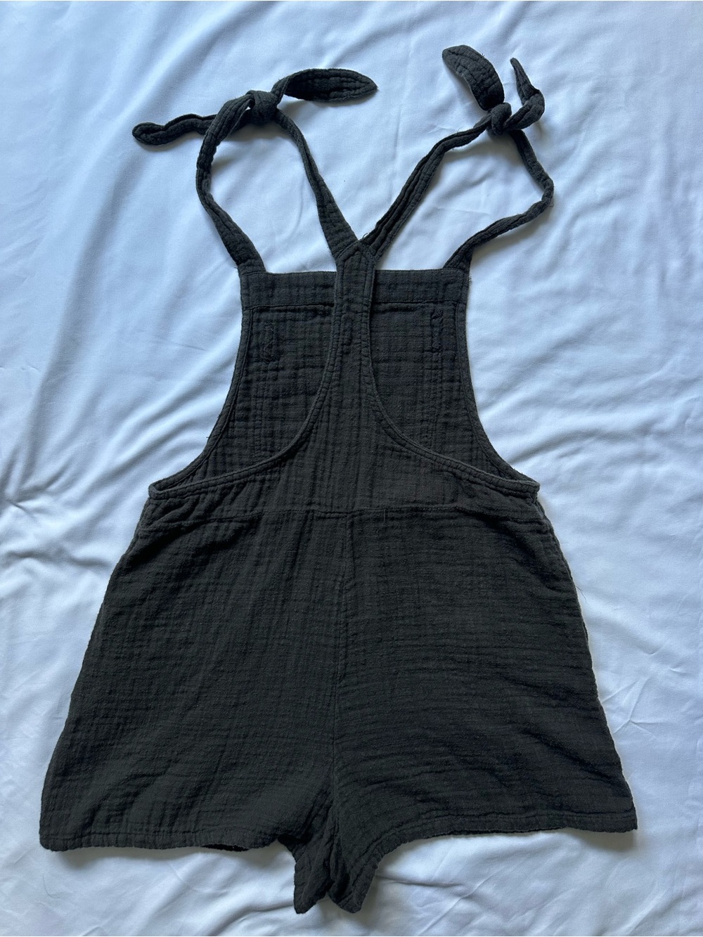 Aerie Charcoal Waffle Tie-Strap Short Overalls - Picture 2 of 5
